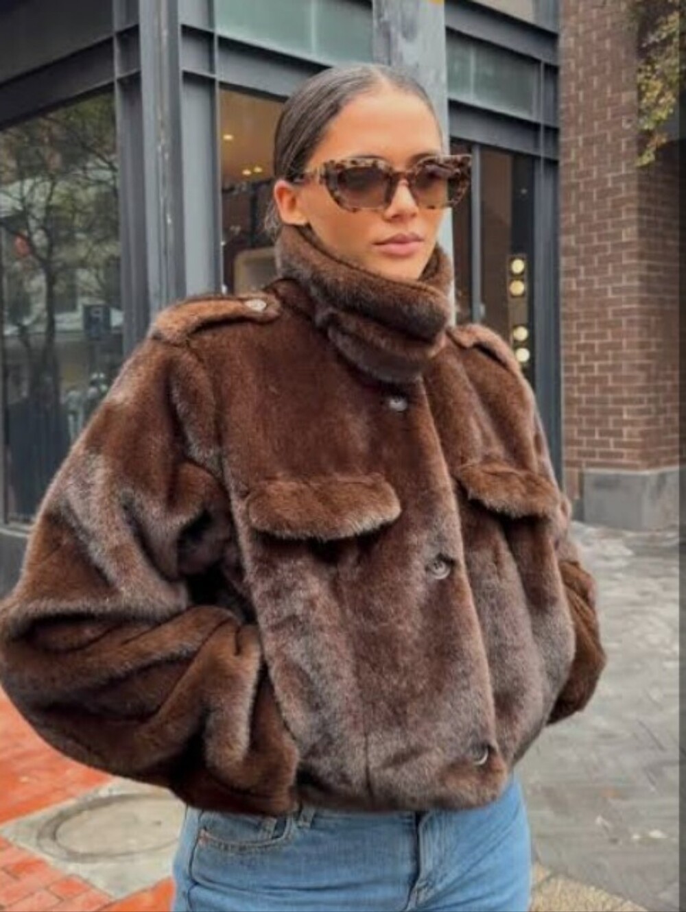 Zara Short Faux Fur Bomber Jacket